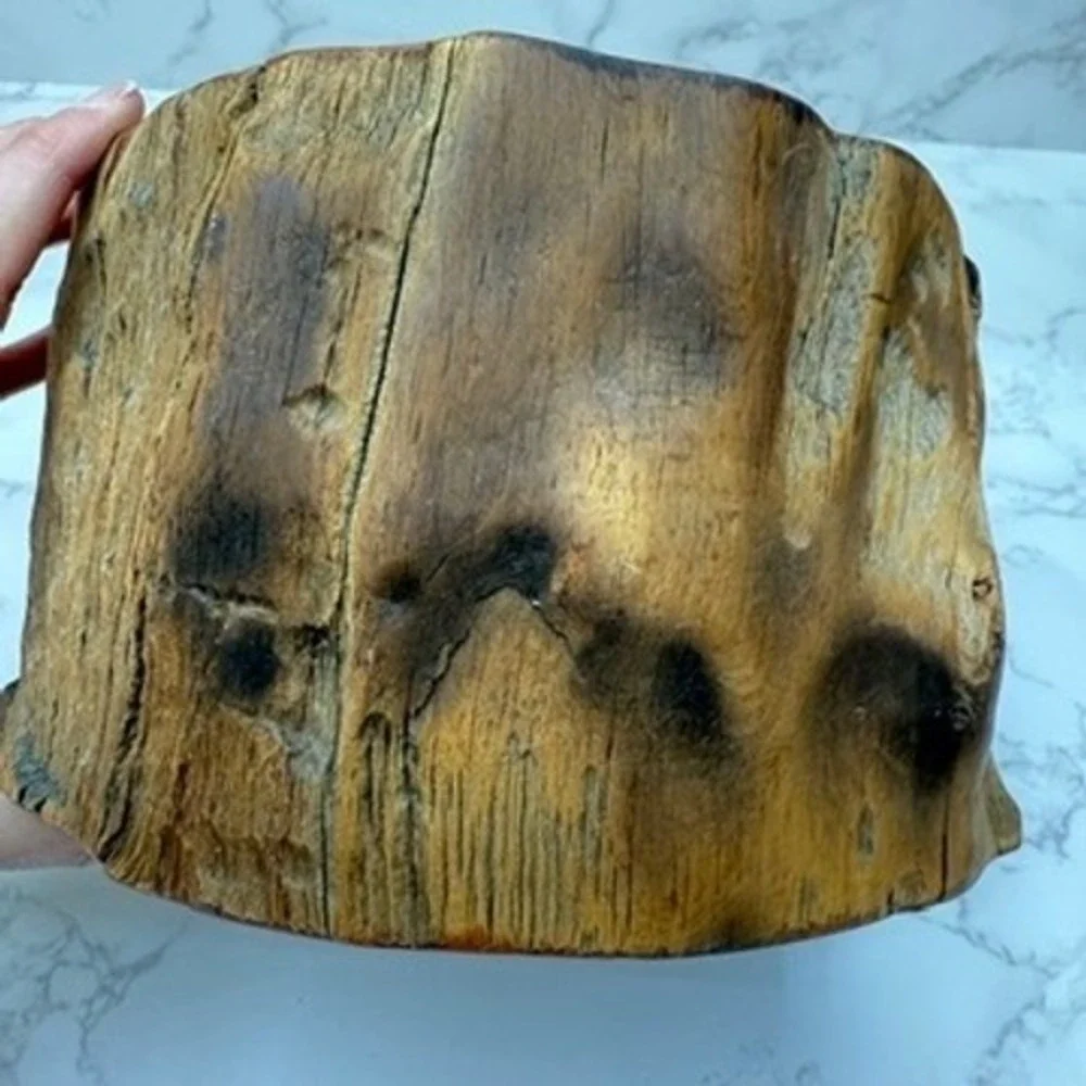 Log Wood Storage Box Hand Carved Trinket Heart Shaped Lined‎ Jewelry Keepsake